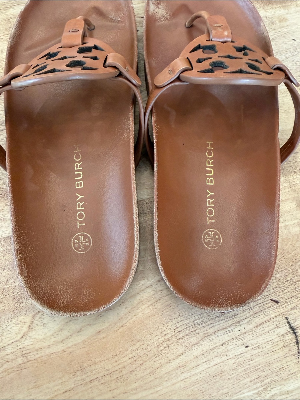 Tory Burch Brown Leather Logo Thong Sandals - Picture 3 of 5